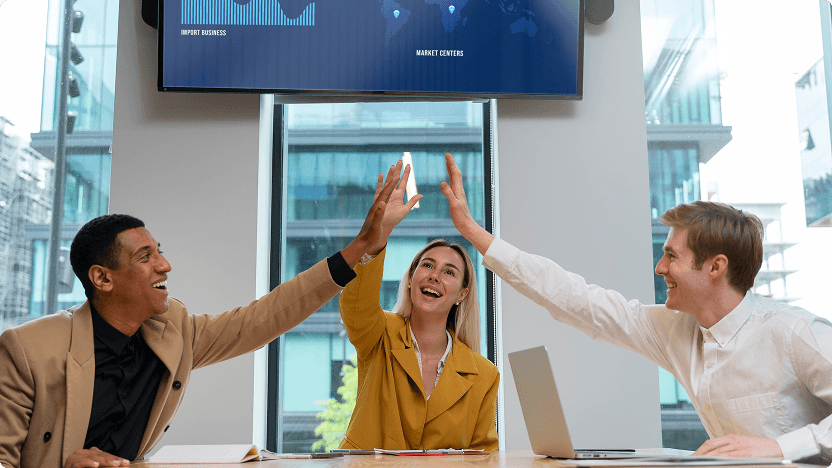 A team celebrating a successful launch